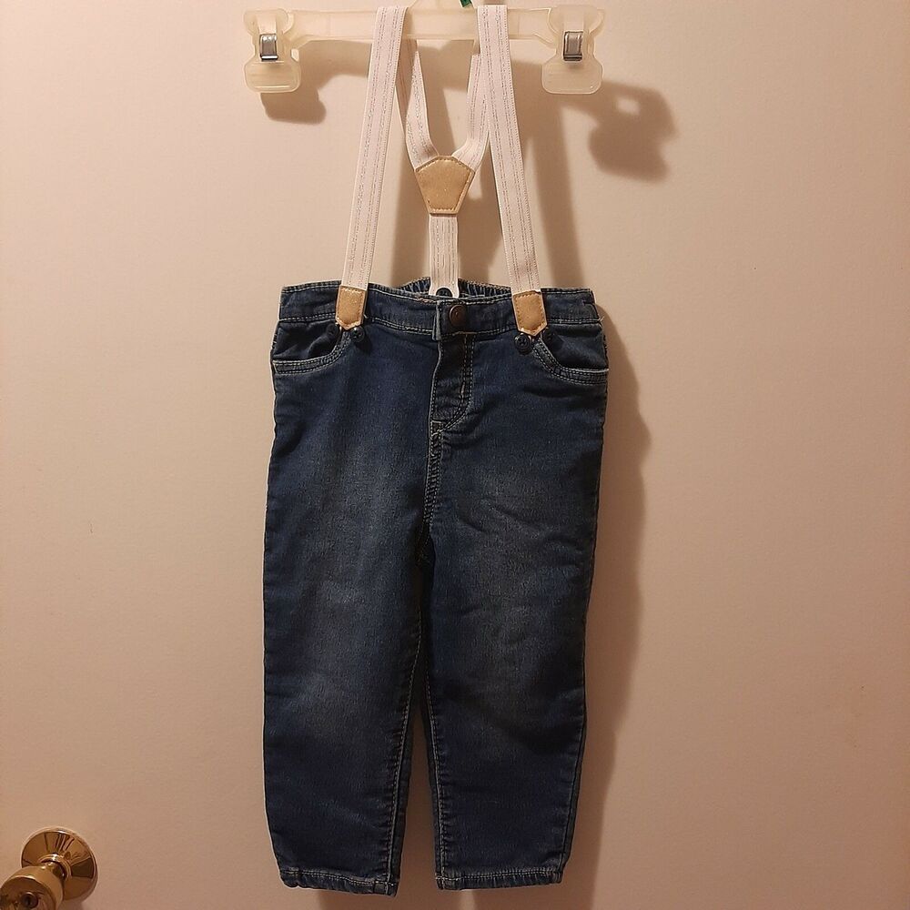 Baby B'Gosh 18-24m blue Jeans W/ white gold glitter Suspenders denim